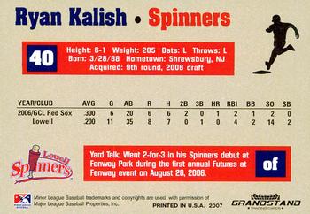 2007 Grandstand Lowell Spinners #NNO Ryan Kalish Back