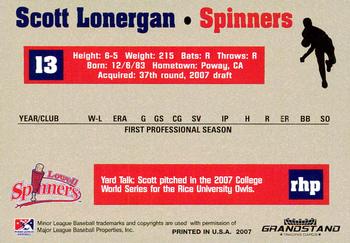 2007 Grandstand Lowell Spinners #NNO Scott Lonergan Back