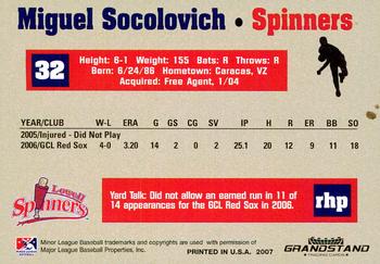 2007 Grandstand Lowell Spinners #NNO Miguel Socolovich Back