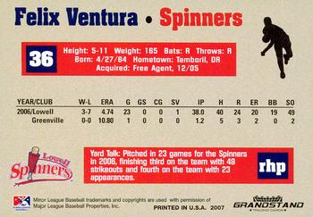 2007 Grandstand Lowell Spinners #NNO Felix Ventura Back