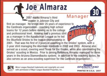 2007 Grandstand Johnson City Cardinals #NNO Joe Almaraz Back