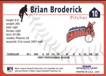 2007 Grandstand Johnson City Cardinals #NNO Brian Broderick Back