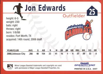 2007 Grandstand Johnson City Cardinals #NNO Jon Edwards Back