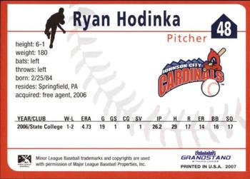 2007 Grandstand Johnson City Cardinals #NNO Ryan Hodinka Back