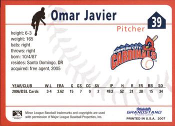 2007 Grandstand Johnson City Cardinals #NNO Omar Javier Back