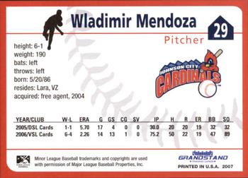 2007 Grandstand Johnson City Cardinals #NNO Wladimir Mendoza Back