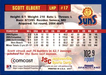 2007 Grandstand Jacksonville Suns #NNO Scott Elbert Back
