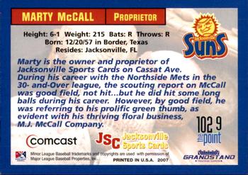 2007 Grandstand Jacksonville Suns #NNO Marty McCall Back