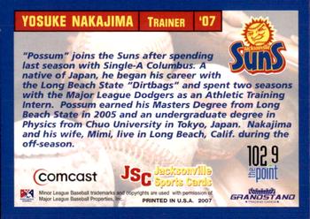 2007 Grandstand Jacksonville Suns #NNO Yosuke Nakajima Back