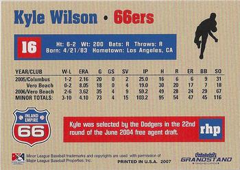 2007 Grandstand Inland Empire 66ers #NNO Kyle Wilson Back
