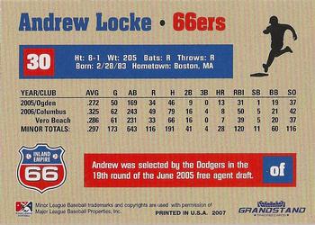 2007 Grandstand Inland Empire 66ers #NNO Andrew Locke Back