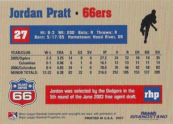 2007 Grandstand Inland Empire 66ers #NNO Jordan Pratt Back