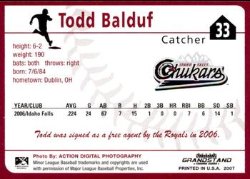 2007 Grandstand Idaho Falls Chukars #NNO Todd Balduf Back