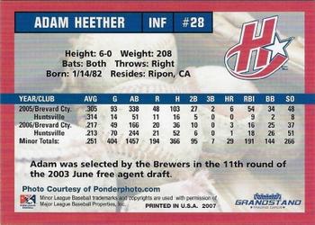 2007 Grandstand Huntsville Stars #NNO Adam Heether Back