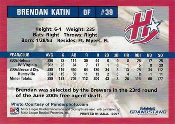 2007 Grandstand Huntsville Stars #NNO Brendan Katin Back