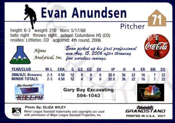 2007 Grandstand Helena Brewers #NNO Evan Anundsen Back