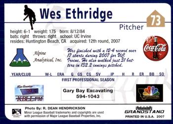 2007 Grandstand Helena Brewers #NNO Wes Etheridge Back