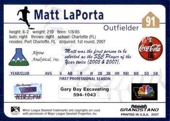 2007 Grandstand Helena Brewers #NNO Matt LaPorta Back