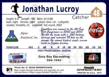 2007 Grandstand Helena Brewers #NNO Jonathan Lucroy Back