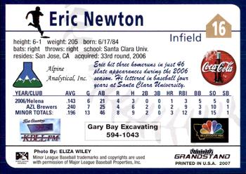 2007 Grandstand Helena Brewers #NNO Eric Newton Back