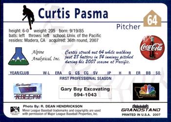2007 Grandstand Helena Brewers #NNO Curtis Pasma Back