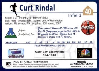 2007 Grandstand Helena Brewers #NNO Curt Rindal Back
