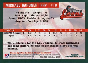 2007 Grandstand Great Lakes Loons #NNO Michael Gardner Back