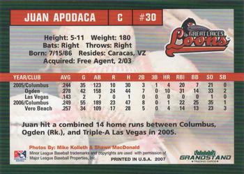 2007 Grandstand Great Lakes Loons #NNO Juan Apodaca Back