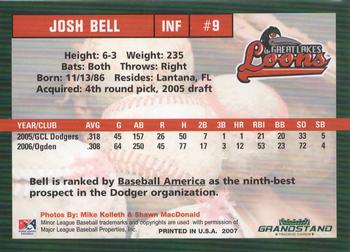 2007 Grandstand Great Lakes Loons #NNO Josh Bell Back