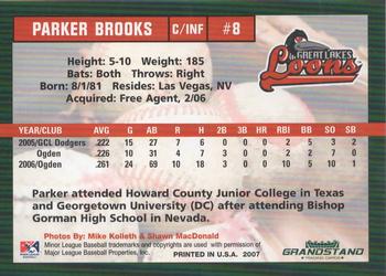 2007 Grandstand Great Lakes Loons #NNO Parker Brooks Back