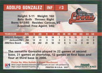 2007 Grandstand Great Lakes Loons #NNO Adolfo Gonzalez Back