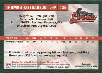 2007 Grandstand Great Lakes Loons #NNO Thomas Melgarejo Back