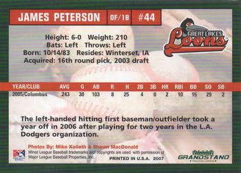 2007 Grandstand Great Lakes Loons #NNO James Peterson Back