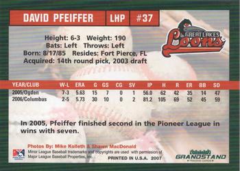 2007 Grandstand Great Lakes Loons #NNO David Pfeiffer Back