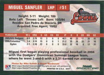 2007 Grandstand Great Lakes Loons #NNO Miguel Sanfler Back