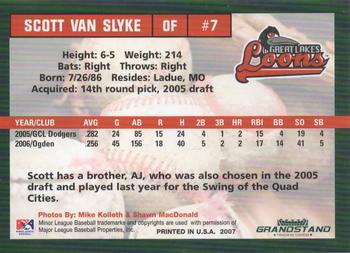 2007 Grandstand Great Lakes Loons #NNO Scott Van Slyke Back