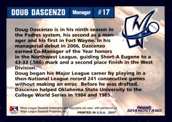 2007 Grandstand Fort Wayne Wizards #NNO Doug Dascenzo Back