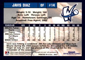 2007 Grandstand Fort Wayne Wizards #NNO Javis Diaz Back