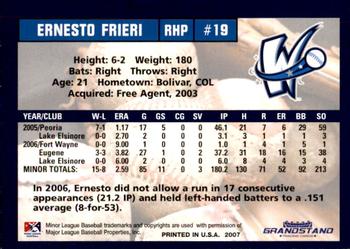 2007 Grandstand Fort Wayne Wizards #NNO Ernesto Frieri Back