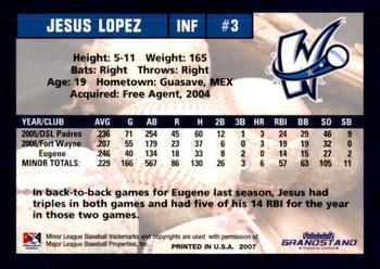 2007 Grandstand Fort Wayne Wizards #NNO Jesus Lopez Back
