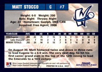 2007 Grandstand Fort Wayne Wizards #NNO Matt Stocco Back