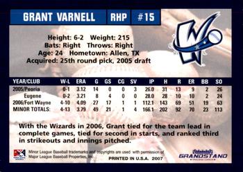 2007 Grandstand Fort Wayne Wizards #NNO Grant Varnell Back