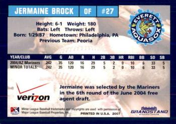 2007 Grandstand Everett AquaSox #2 Jermaine Brock Back