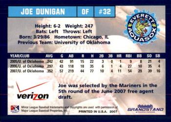 2007 Grandstand Everett AquaSox #8 Joe Dunigan Back