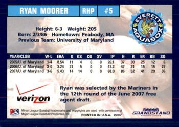 2007 Grandstand Everett AquaSox #21 Ryan Moorer Back