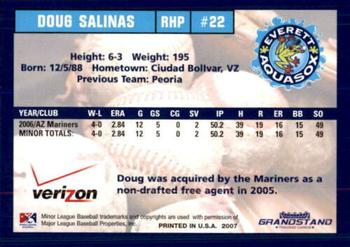 2007 Grandstand Everett AquaSox #26 Doug Salinas Back