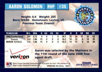 2007 Grandstand Everett AquaSox #30 Aaron Solomon Back