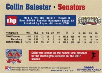 2007 Grandstand Eastern League Top Prospects #NNO Collin Balester Back