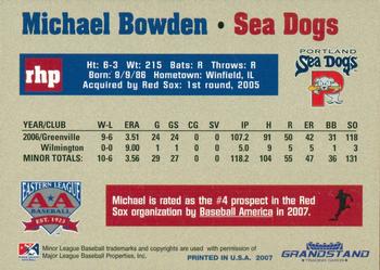2007 Grandstand Eastern League Top Prospects #NNO Michael Bowden Back
