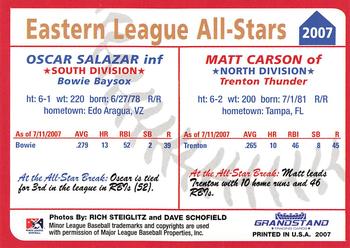 2007 Grandstand Eastern League All-Stars #NNO Oscar Salazar / Matt Carson Back